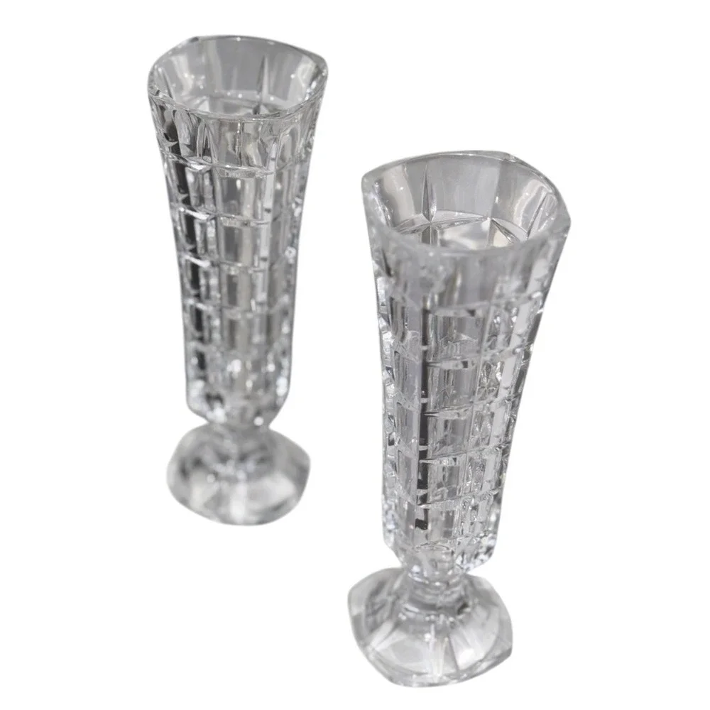 Pressed Glass Bud Vase Pair 6.75